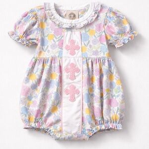 GR Pastel Floral cross appliqué Easter bubble romper NWT